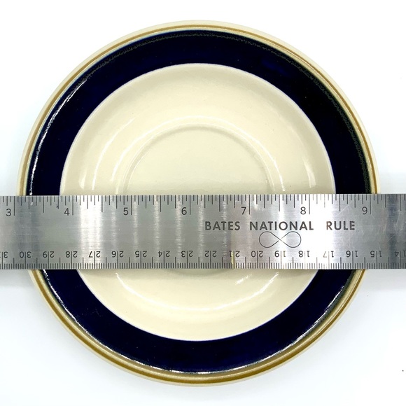 Vintage Stoneware Japan Cup Mug And Saucer Set Of 2 Off White Brown/Blue Striped - Picture 5 of 9